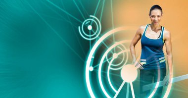 Fotokopi uzayı ile bağlantılı kadın sporcunun kompozisyonu. Spor ve rekabet konsepti dijital olarak oluşturulmuş imaj.