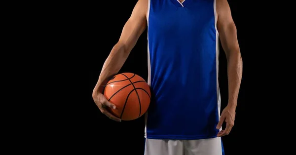 Samenstelling Van Het Middendeel Van Mannelijke Basketbalspeler Met Bal Kopieer — Stockfoto