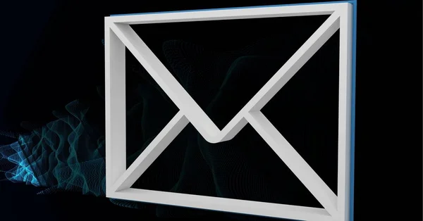 Beyaz Zarf Posta Simgesi Siyah Arkaplanda Küçük Mavi Işık Izleri — Stok fotoğraf