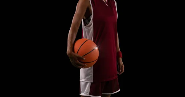 Composition Midsection Male Basketball Player Ball Copy Space Black Background — Stock Photo, Image