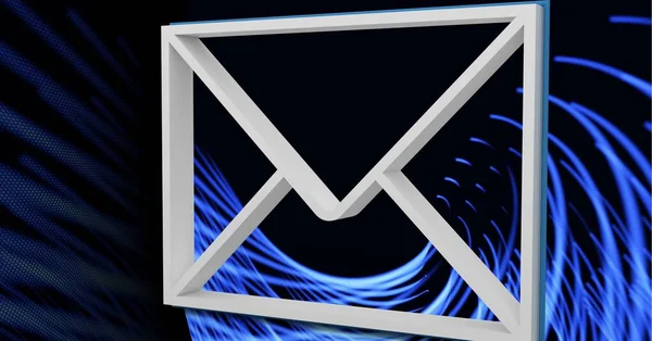 3D个白色信封的组成 电子邮件图标和蓝光尾迹的黑色背景 全球通信和联网技术概念数字生成的图像 — 图库照片
