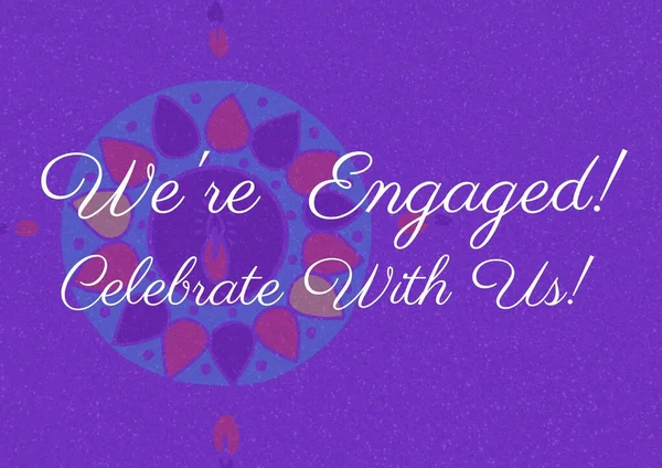 Composition Engaged Celebrate Text Indian Pattern Purple Background Engagement Celebration — Stock Photo, Image