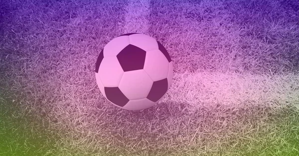 Composition Football White Line Grass Pitch Copy Space Purple Tint — Stock Photo, Image