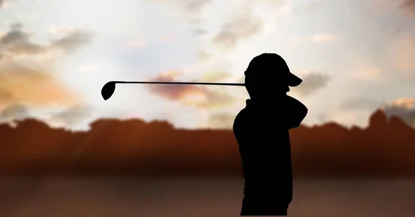 Composition Silhouette Male Golf Player Clouds Sky Copy Space Sport — Stok fotoğraf