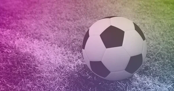 Samenstelling Van Voetbal Witte Lijn Grasveld Met Kopieerruimte Roze Tint — Stockfoto