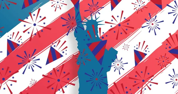 Composition American Flag Pattern Statue Liberty Patriotism Celebration Concept Digitally — Foto de Stock