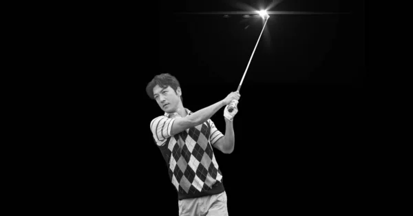 Composição Jogador Golfe Masculino Asiático Com Clube Golfe Com Espaço — Fotografia de Stock