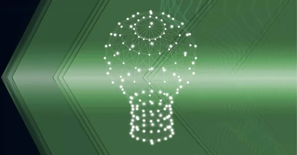 Composición Bombilla Formada Con Red Conexión Sobre Fondo Verde Tecnología — Foto de Stock