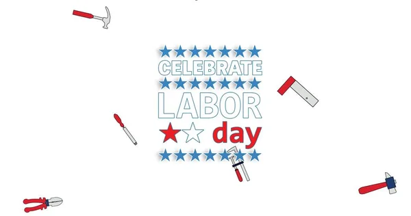 Composition Labour Day Celebrate Text Tools Stars White Background Patriotism — Stock Photo, Image