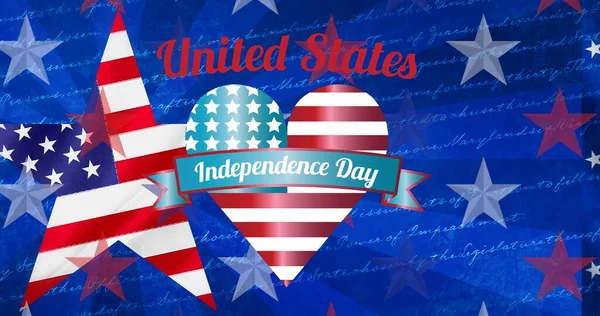 Skład Stanów Zjednoczonych Dzień Niepodległości Tekst Serce Gwiazdami Paski Amerykańskiej — Zdjęcie stockowe