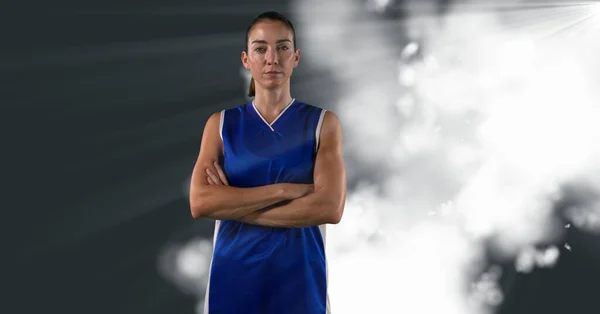 Skład Portret Kaukaski Koszykarka Kobieta Kopia Przestrzeń Koncepcja Sportu Konkurencji — Zdjęcie stockowe
