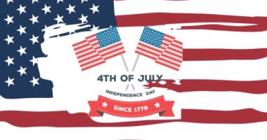4 Temmuz Bağımsızlık Günü Animasyonu Amerikan bayrağı üzerine yazılmış. Vatanseverlik ve kutlama konsepti dijital olarak oluşturulmuş video.