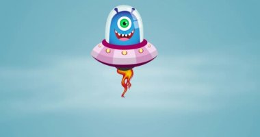 Mavi arka planda gülümseyen uzaylılarla birlikte 4 Temmuz metninin animasyonu. Vatanseverlik, bağımsızlık ve kutlama konsepti dijital olarak oluşturulmuş video.