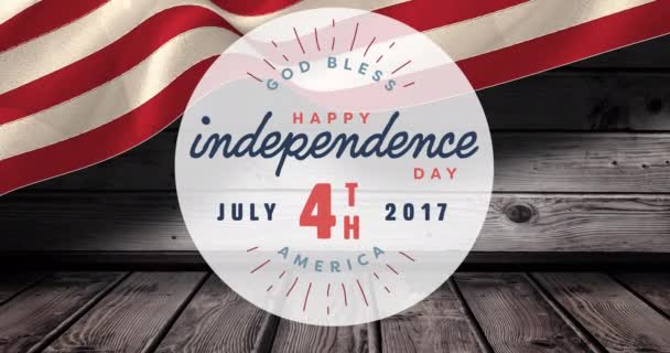 Amerikan Bayrağı Üzerinde Temmuz Metninin Mutlu Bağımsızlık Animasyonu Vatanseverlik Kutlama — Stok video