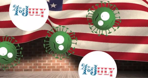 Animation Entry Sign 4Th July Text Covid Cells American Flag — Stock Video