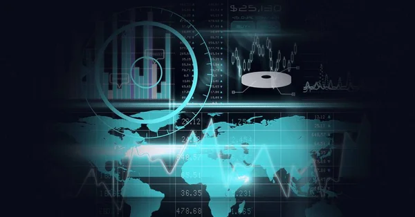 Samenstelling Van Scope Scanning Dataverwerking Wereldkaart Global Technology Digital Interface — Stockfoto