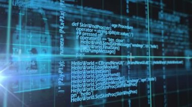 Arka planda veri işleme sistemi olan çevrimiçi asma kilit animasyonu. küresel bağlantılar, dijital arayüz ve dijital olarak oluşturulan güvenlik konsepti.