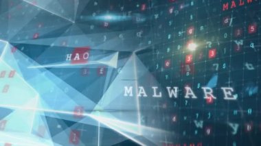 Arka planda veri işleme sistemi olan çevrimiçi asma kilit animasyonu. küresel bağlantılar, dijital arayüz ve dijital olarak oluşturulan güvenlik konsepti.