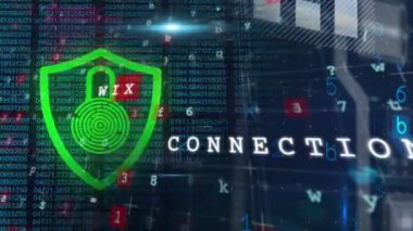 Arka planda veri işleme ile çevrimiçi biyometrik güvenlik asma kilidi animasyonu. küresel bağlantılar, dijital arayüz ve dijital olarak oluşturulan güvenlik konsepti.