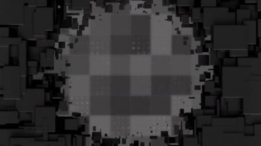 Gri parıldayan kareleri kaplayan gri 3D blokların animasyonu. küresel bilim, fikirler ve araştırma konsepti dijital olarak oluşturulmuş video.
