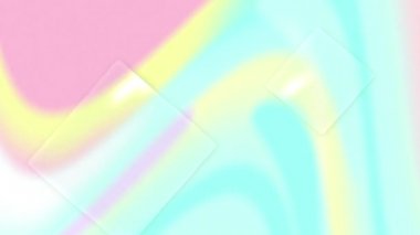 Yavaş hareket eden pastel mavi, pembe ve yeşil organik girdaplar üzerinde şeffaf karelerin animasyonu. renk, hareket ve değişim konsepti, dijital olarak oluşturulmuş video.