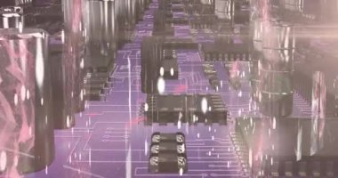 Parlayan bilgisayar devre kartında veri işleme animasyonu. küresel bağlantılar, dijital arayüz ve dijital olarak oluşturulan güvenlik konsepti.