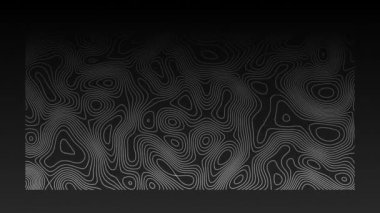 Siyah zemin üzerinde organik olarak hareket eden beyaz topografik çizgilerin animasyonu. Doğa, hareket ve değişim konsepti, dijital olarak oluşturulmuş video.