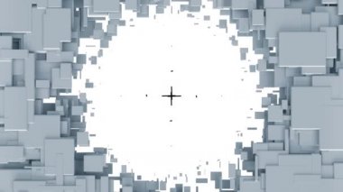 Gri 3D blokların animasyonu hareket eden siyah noktalar ve kareleri ortaya çıkarıyor. küresel bilim, fikirler ve araştırma konsepti dijital olarak oluşturulmuş video.