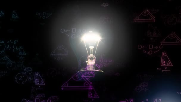 Анимизация Лампочки Научная Обработка Данных Глобальная Наука Идеи Исследовательская Концепция — стоковое видео