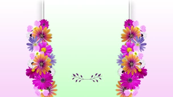 Animation Colourful Flowers Growing Frame Central Pale Green Copy Space — Stock Video