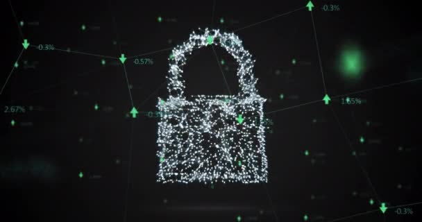 Animación Candado Seguridad Línea Con Procesamiento Datos Segundo Plano Conexiones — Vídeos de Stock