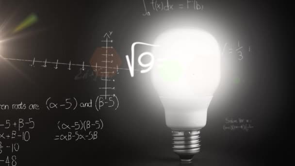 Animação Lâmpada Acesa Formulação Científica Processamento Dados Conceito Global Ciência — Vídeo de Stock