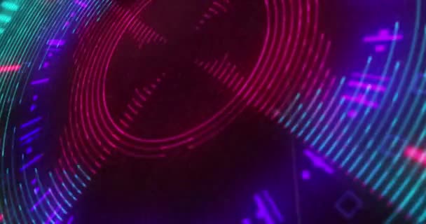 圆形红色和紫色3D的动画在黑色背景上显示闪烁和旋转 能源和照明概念 数字制作视频 — 图库视频影像