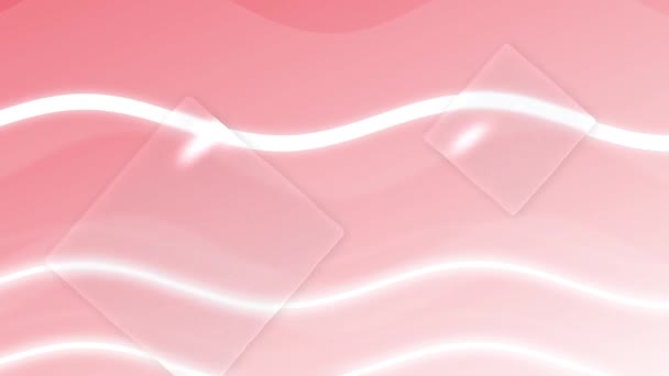 Animação Quadrados Transparentes Sobre Linhas Onduladas Rosa Macio Branco Cor — Vídeo de Stock