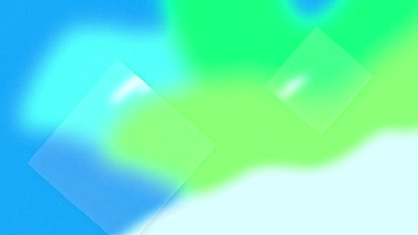 Animación Cuadrados Transparentes Sobre Formas Orgánicas Turquesas Azules Verdes Blancas — Vídeos de Stock