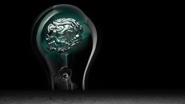 Animace Žárovky Lidským Mozkem Kopírování Prostoru Černém Pozadí Globální Věda — Stock video