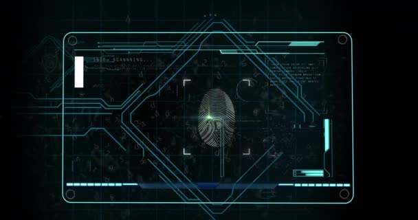 Animación Del Procesamiento Datos Huella Biométrica Placa Circuito Informático Brillante — Vídeo de stock