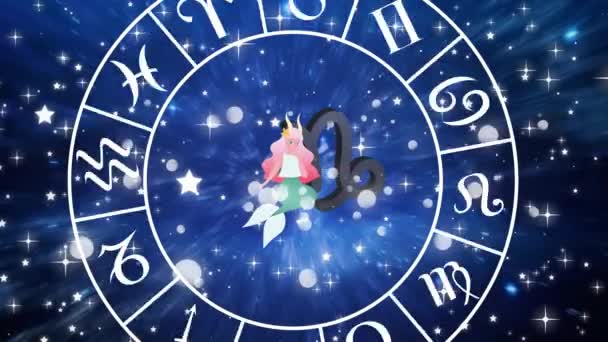 Animation Roue Signe Étoile Filante Avec Signe Capricorne Étoiles Horoscope — Video