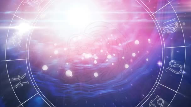 Animation Spinning Star Sign Wheel Aquarius Sign Stars Horoscope Zodiac — Stock Video
