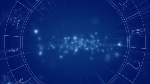 Animation Spinning Star Sign Wheel Flickering Spots Light Blue Background — Stock Video