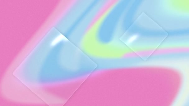 ゆっくりと動くパステルブルー ピンク 緑の有機的な渦の上に透明な正方形のアニメーション 色や動きや変化の概念デジタルで生成されたビデオ — ストック動画