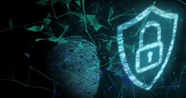 Animación Candado Seguridad Online Con Huella Biométrica Redes Conexiones Conexiones — Vídeo de stock