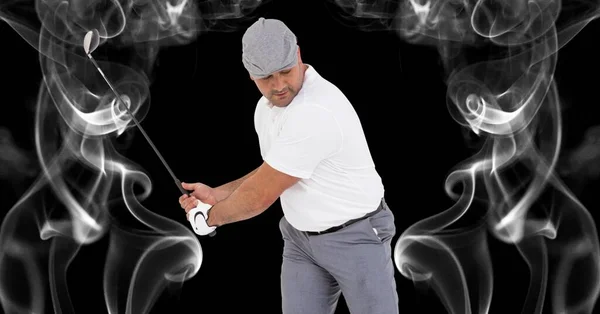 Composición Jugador Golf Masculino Caucásico Sosteniendo Club Golf Sobre Nubes —  Fotos de Stock