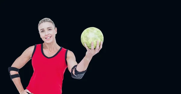 Zusammensetzung Einer Kaukasischen Handballerin Die Einen Ball Mit Kopierraum Auf — Stockfoto