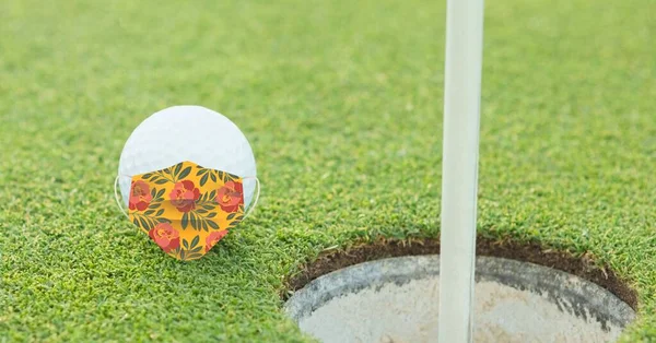 Összetétele Golflabda Arc Maszk Fénymásoló Hely Sport Verseny Kovid Világjárvány — Stock Fotó