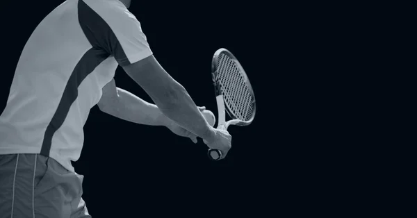 Composición Jugador Tenis Masculino Sobre Fondo Negro Campeonatos Deportes Concepto —  Fotos de Stock