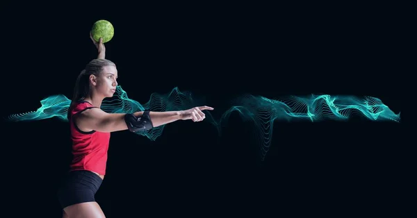 Composição Jogador Handebol Feminino Caucasiano Segurando Bola Com Espaço Cópia — Fotografia de Stock