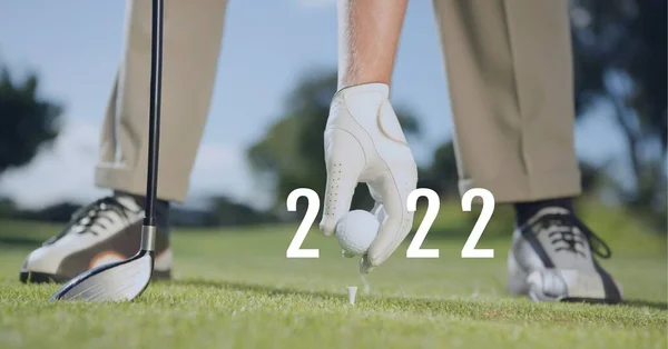 Összetétele 2022 Szám Golflabda Által Elhelyezett Golfjátékos Tee Golfpályán Sportnaptár — Stock Fotó