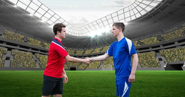 Composition Football Captains Shaking Hands Sports Stadium Sports Greeting Agreement — Stock Photo, Image