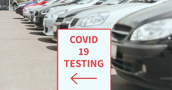 Composition Covid Testing Text Sign Cars Car Park Global Coronavirus — Stock Photo, Image